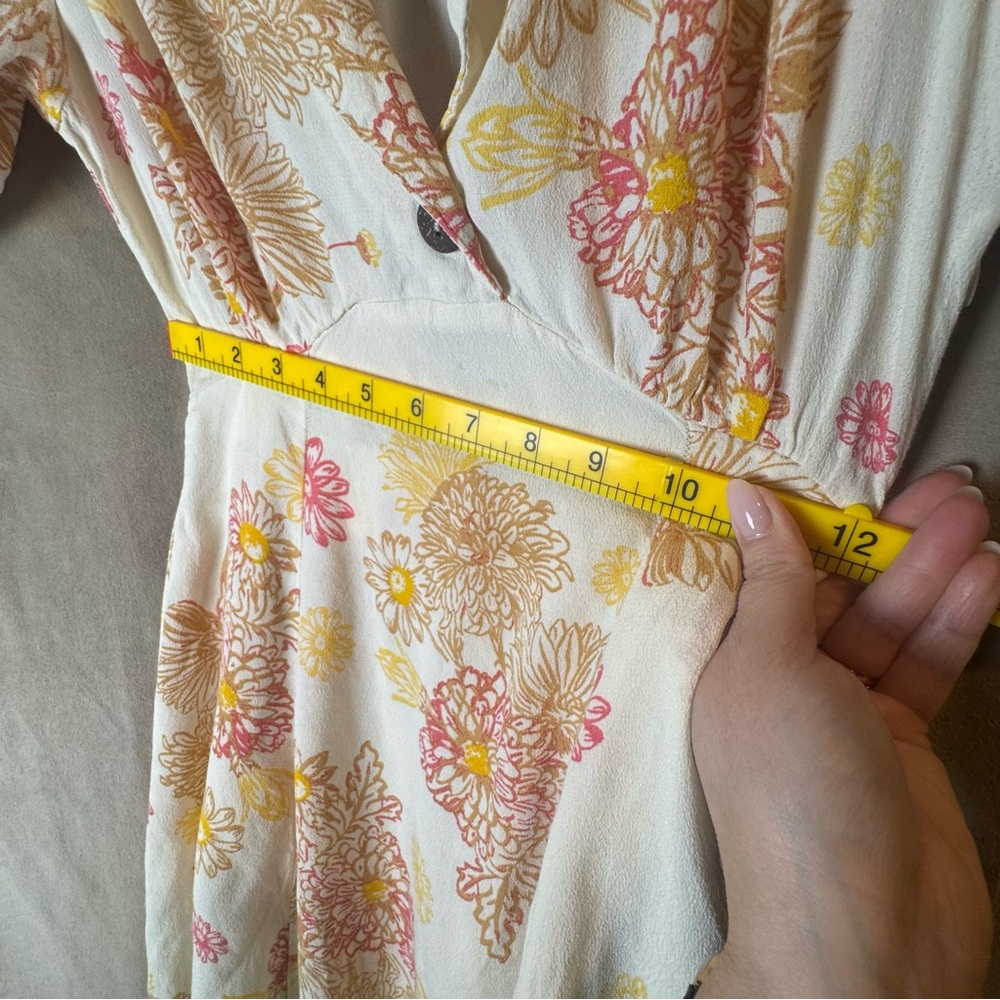 Free People Cream Mini Dress with Pink & Yellow Floral Print XS Collar Fit Flare - Picture 14 of 15